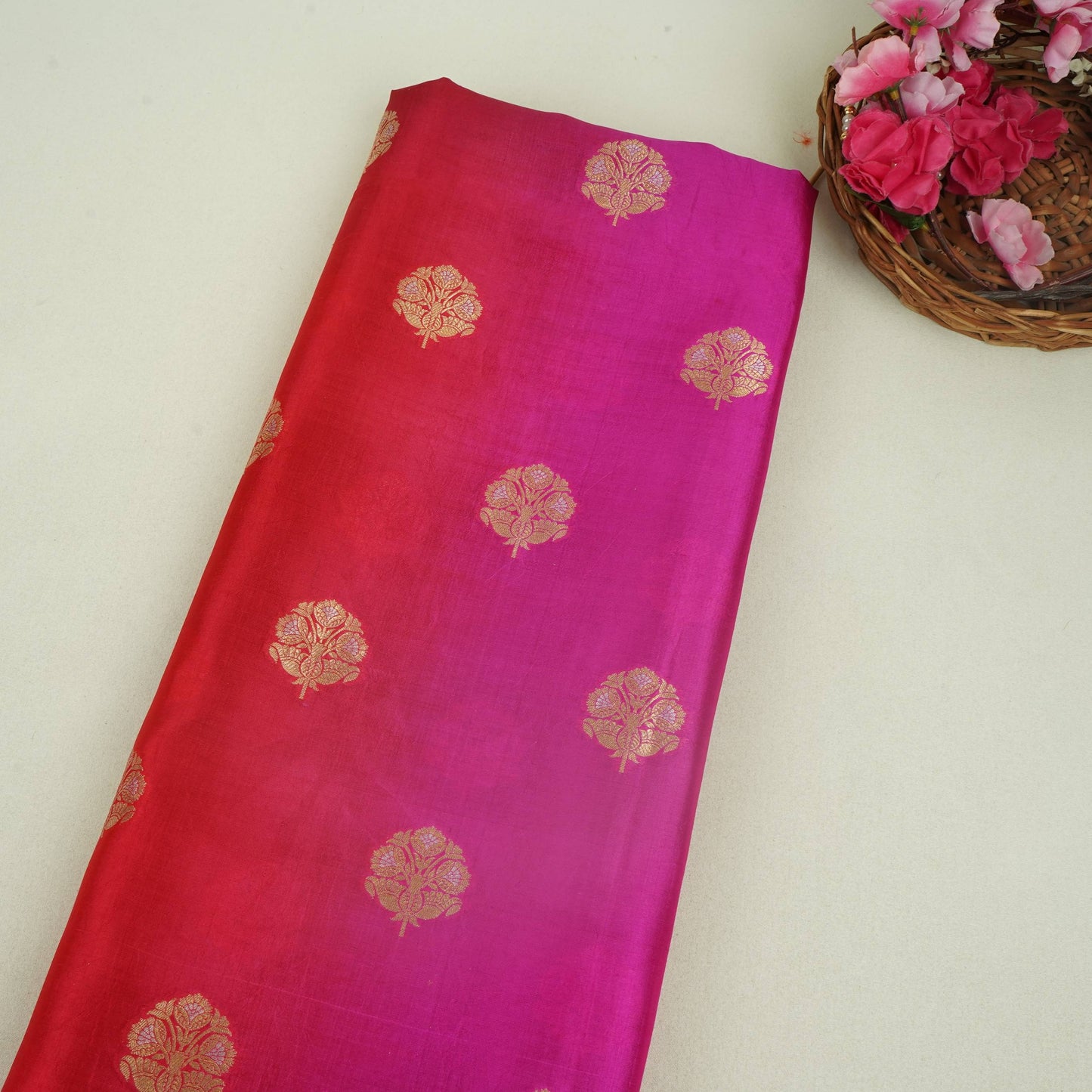 Rani Pink 4D Boota Dupion Silk Fabric YHF-32851