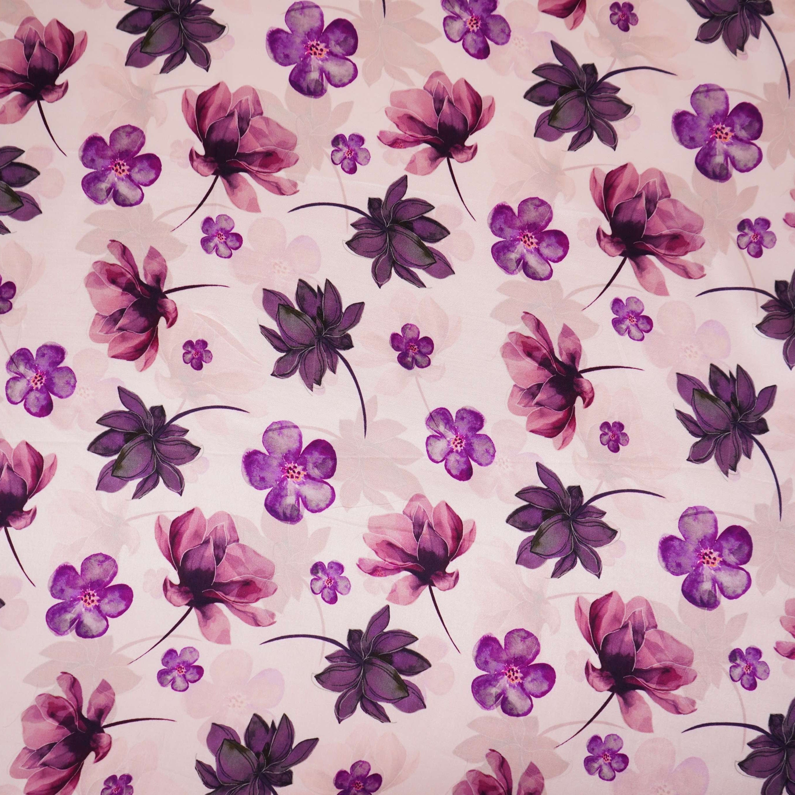 Off White floral print Silk Satin Fabric NVC-31568 - TradeUNO