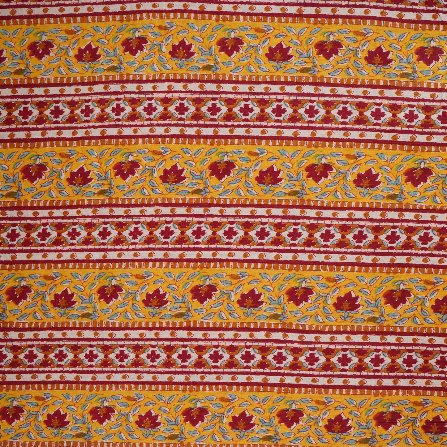 Yellow with Maroon Ajrakh Print Cotton Fabric PB-29726