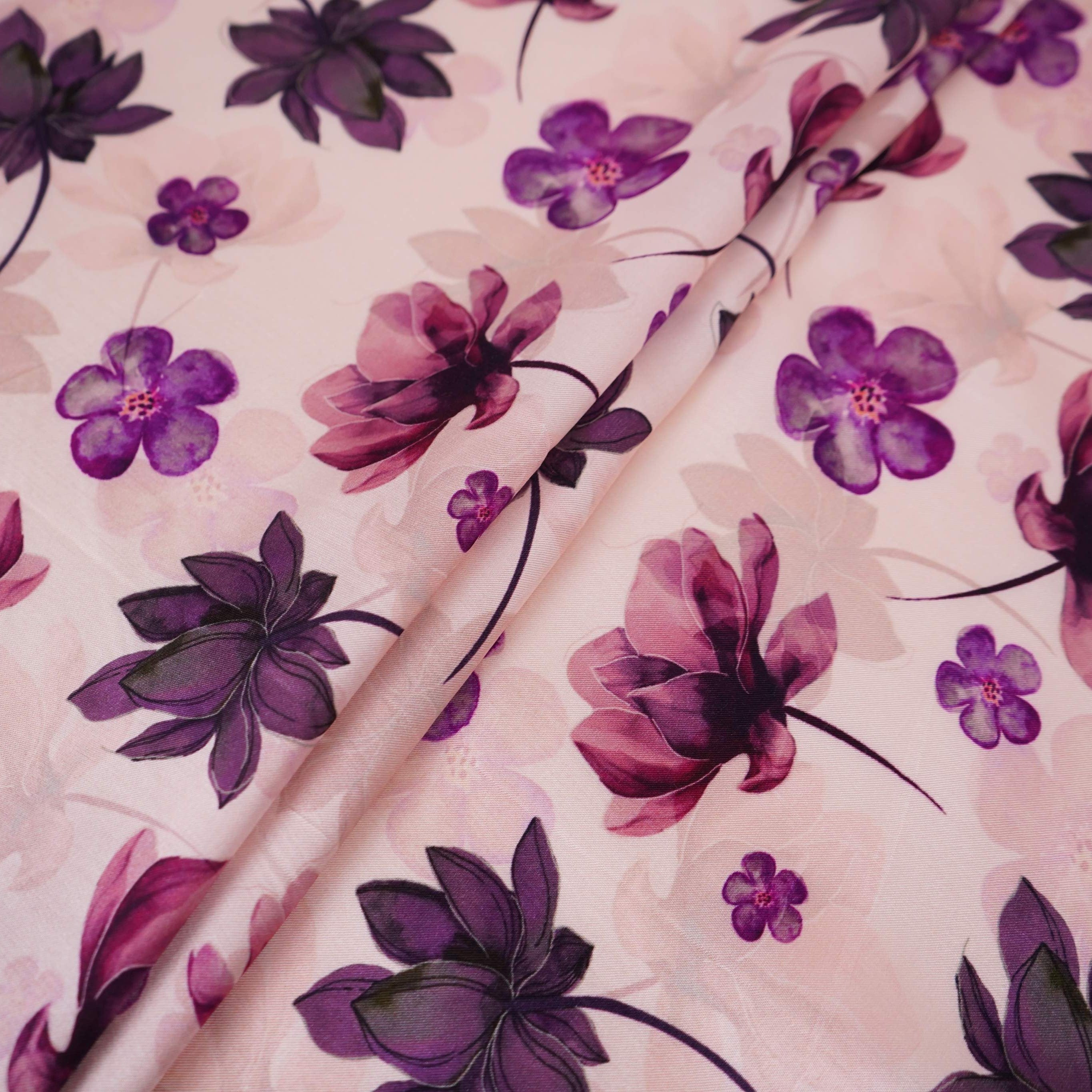 Off White floral print Silk Satin Fabric NVC-31568 - TradeUNO