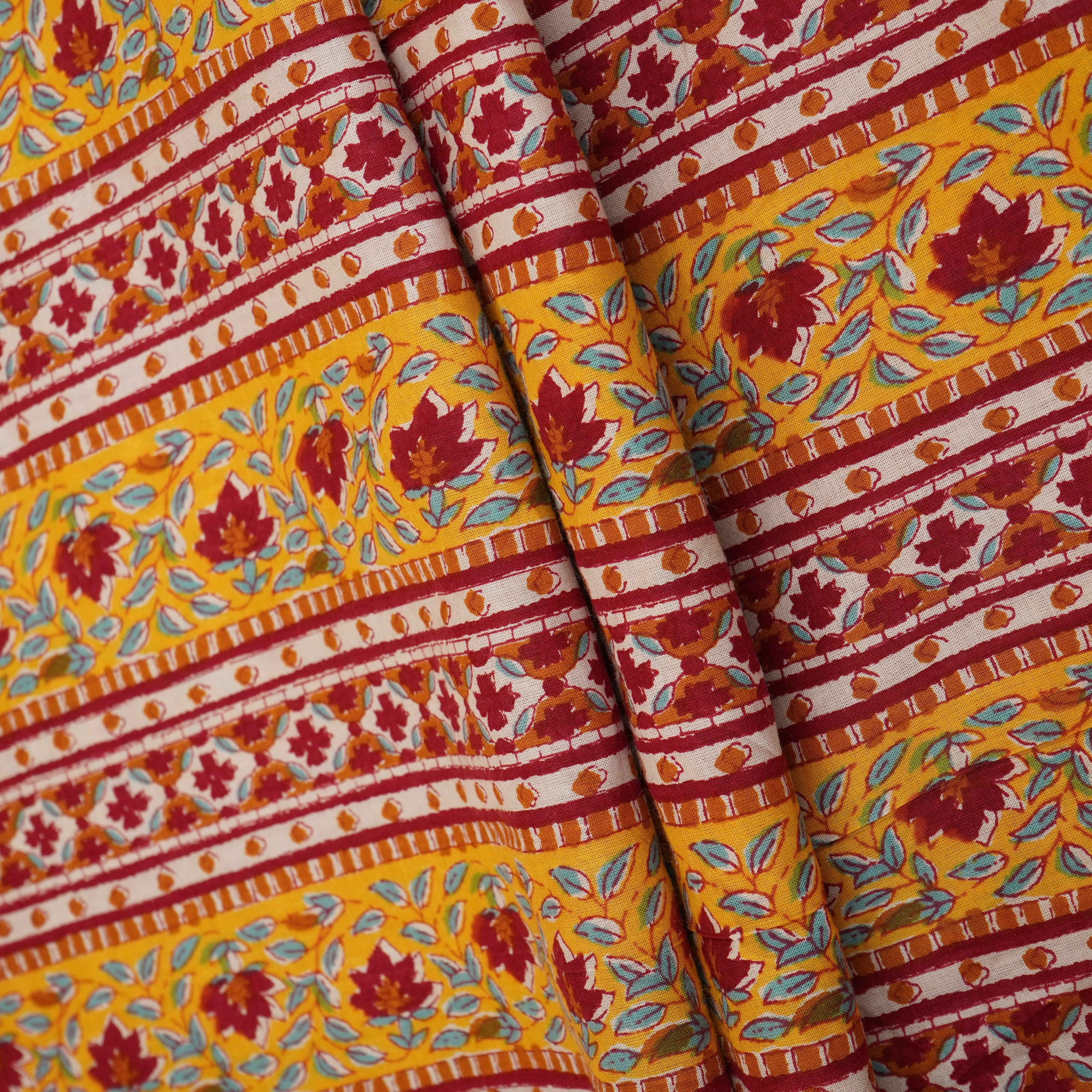 Yellow with Maroon Ajrakh Print Cotton Fabric PB-29726 - TradeUNO