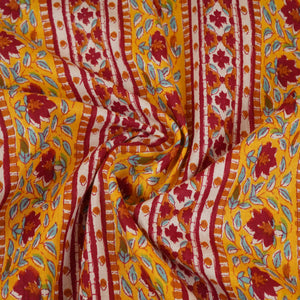 Yellow with Maroon Ajrakh Print Cotton Fabric PB-29726 - TradeUNO