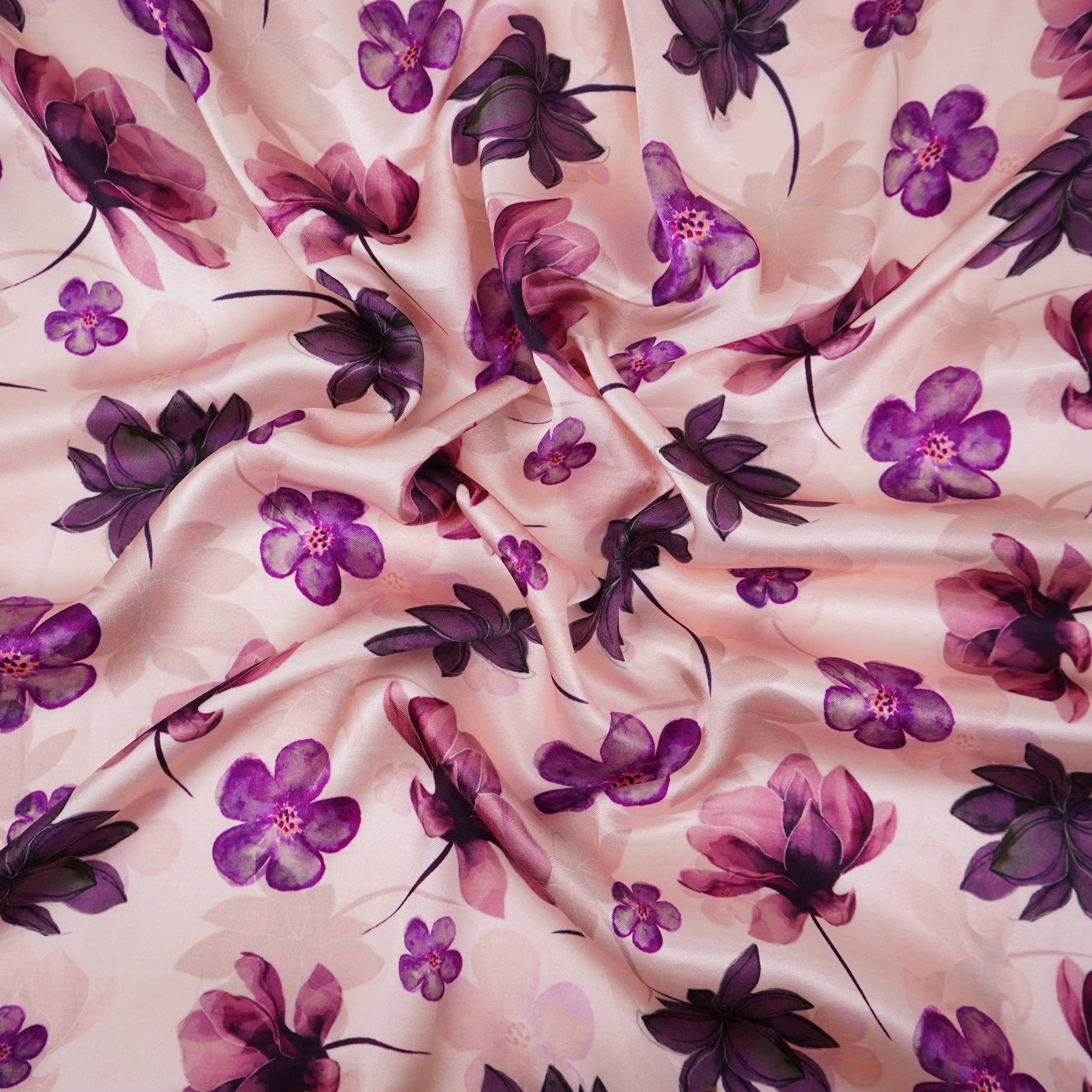 Off White floral print Silk Satin Fabric NVC-31568 - TradeUNO