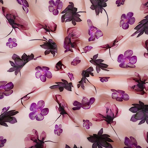 Off White floral print Silk Satin Fabric NVC-31568 - TradeUNO