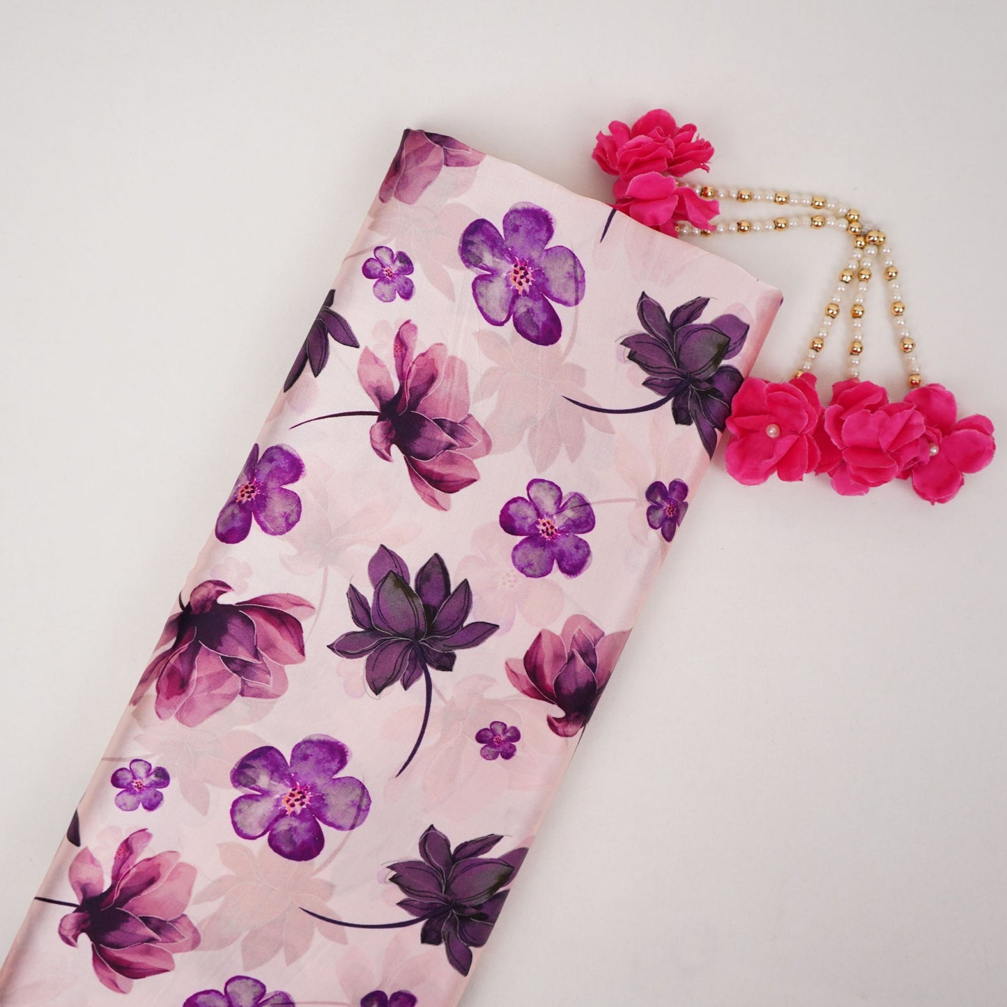 Off White floral print Silk Satin Fabric NVC-31568