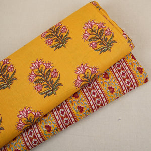Yellow with Maroon Ajrakh Print Cotton Fabric PB-29726 - TradeUNO