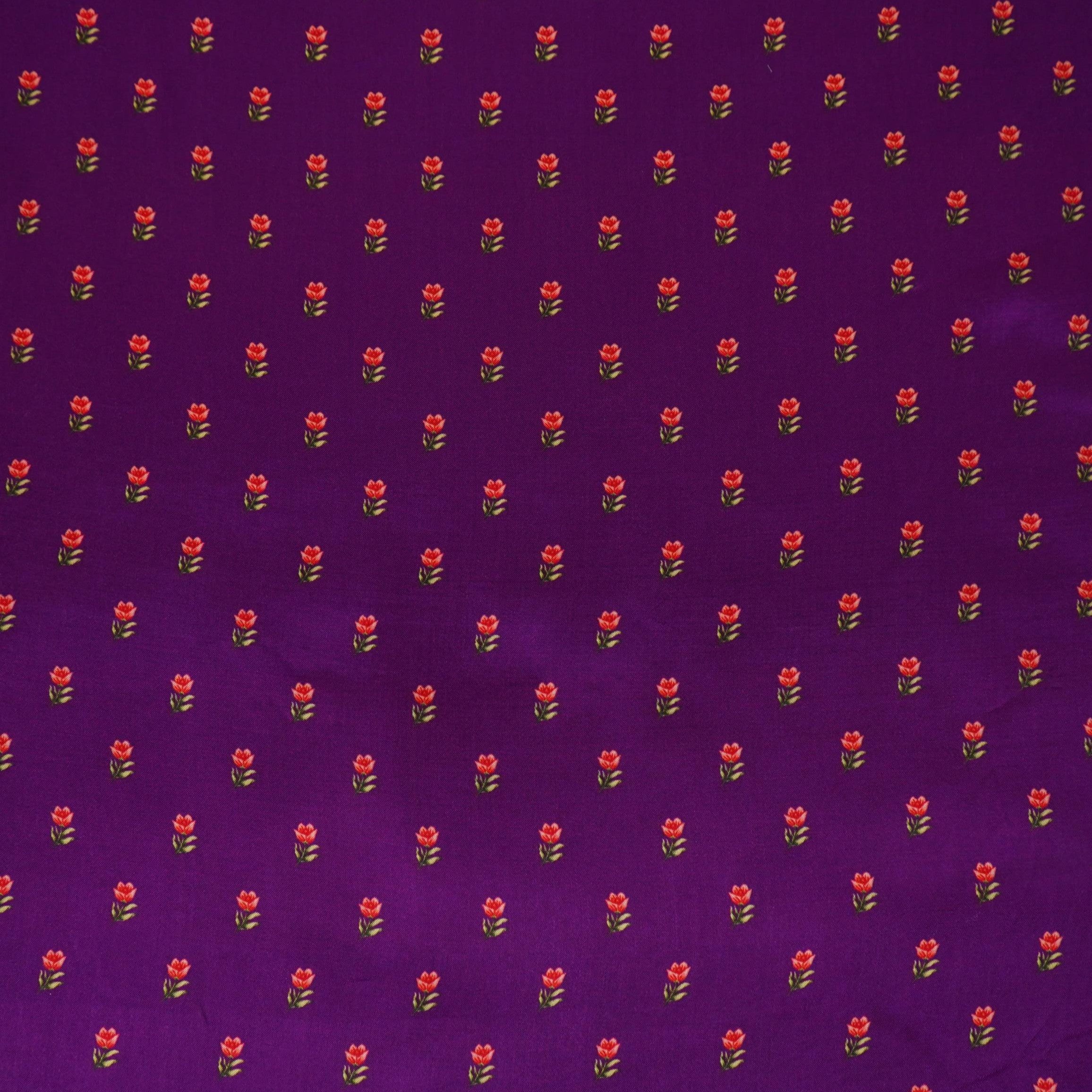 Purple small buti floral print Silk Satin Fabric NVC-31560 - TradeUNO