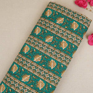 Green Floral Stripes Foil Print Cotton Fabric PB-29711 - TradeUNO