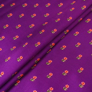Purple small buti floral print Silk Satin Fabric NVC-31560 - TradeUNO
