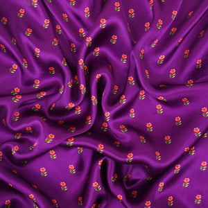 Purple small buti floral print Silk Satin Fabric NVC-31560 - TradeUNO