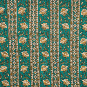 Green Floral Stripes Foil Print Cotton Fabric PB-29711 - TradeUNO