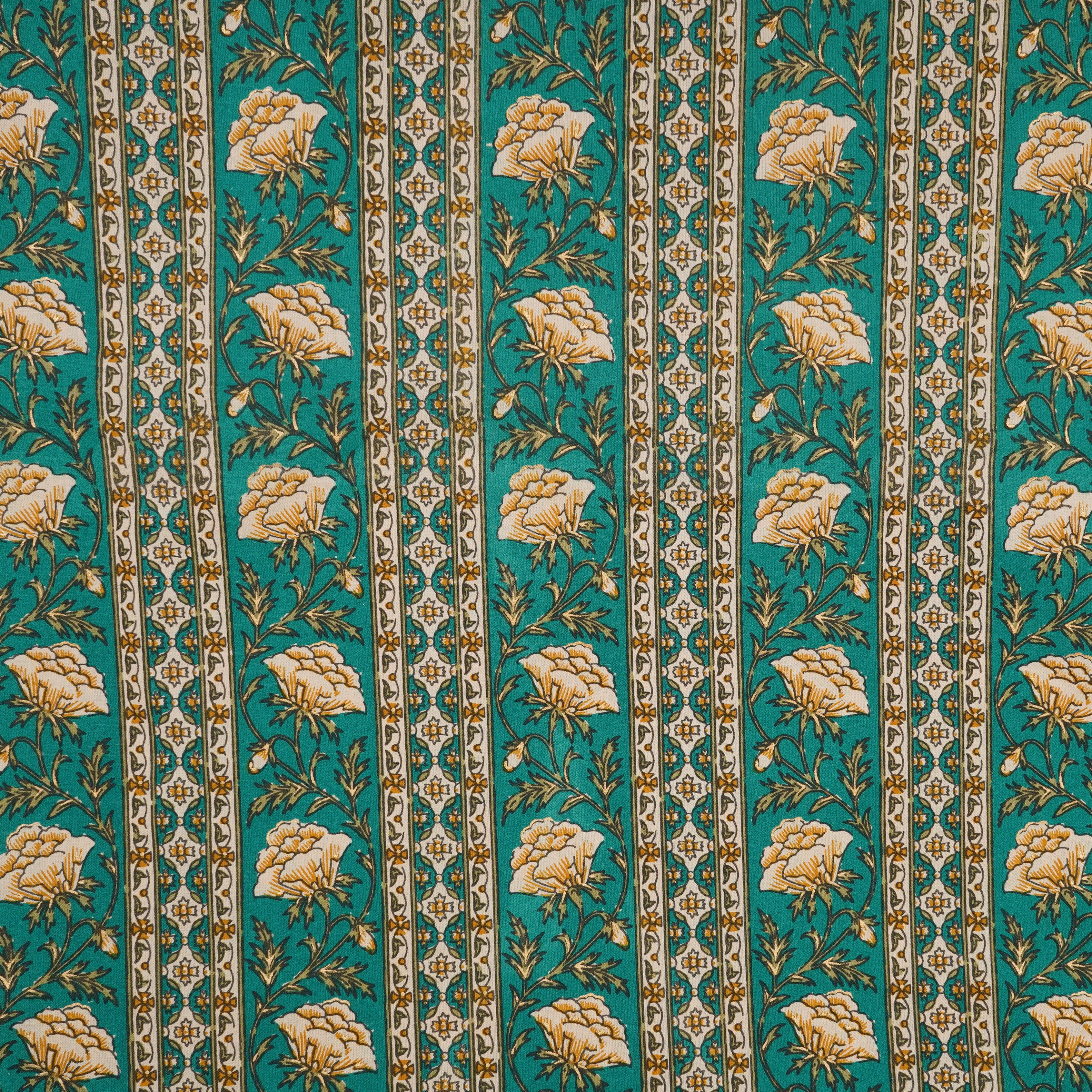 Green Floral Stripes Foil Print Cotton Fabric PB-29711 - TradeUNO