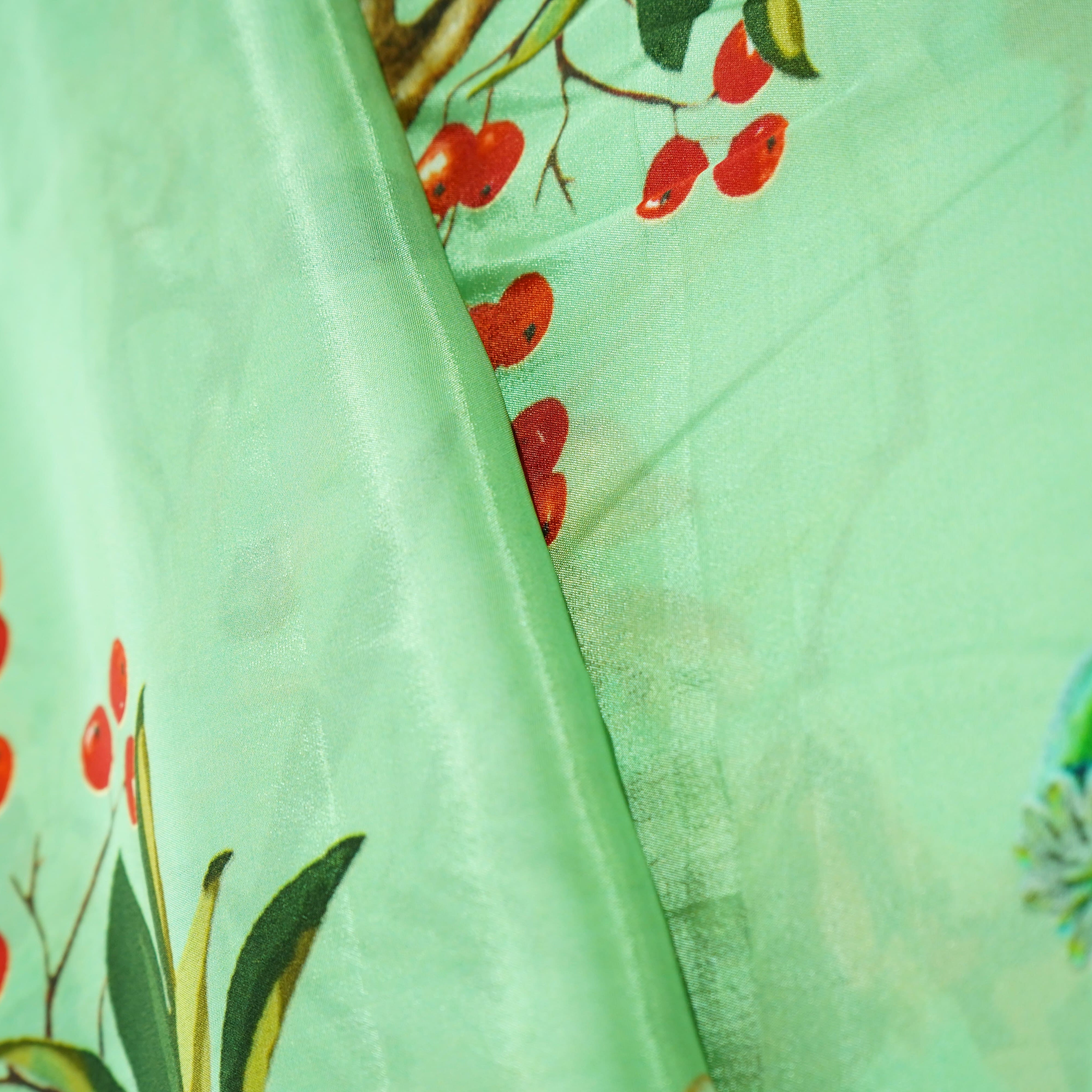 Green Floral Print Crepe Fabric 