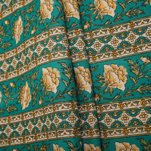 Green Floral Stripes Foil Print Cotton Fabric PB-29711 - TradeUNO
