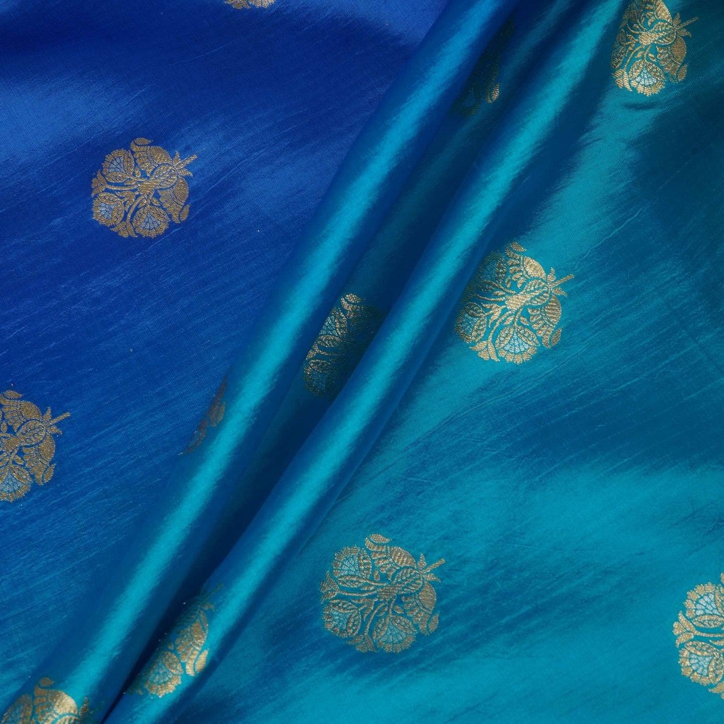 Turquoise Blue 4D Boota Dupion Silk Fabric YHF-32850