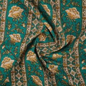 Green Floral Stripes Foil Print Cotton Fabric PB-29711 - TradeUNO