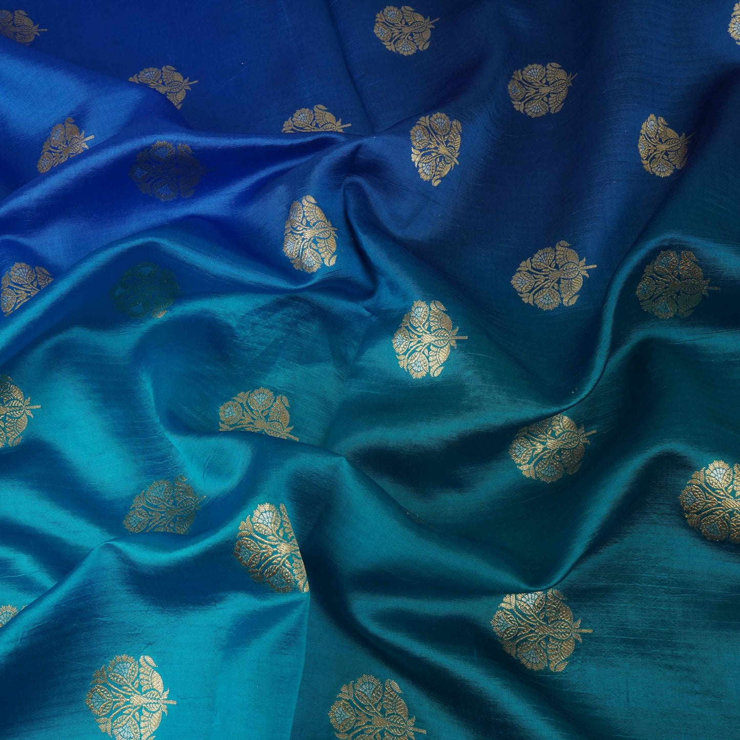 Turquoise Blue 4D Boota Dupion Silk Fabric YHF-32850