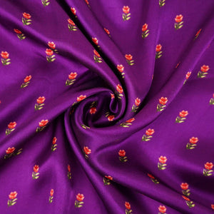 Purple small buti floral print Silk Satin Fabric NVC-31560 - TradeUNO