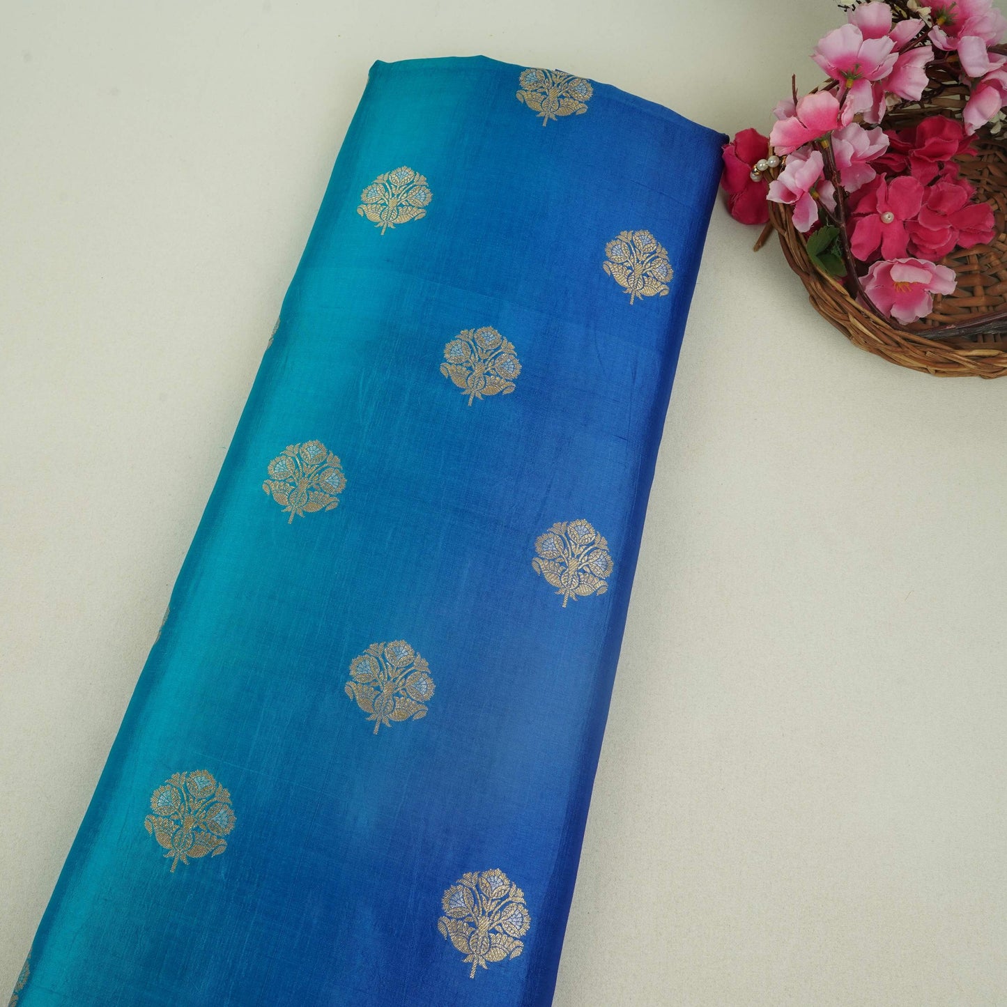 Turquoise Blue 4D Boota Dupion Silk Fabric YHF-32850