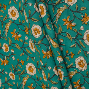 Green Floral Foil Print Cotton Fabric PB-29712 - TradeUNO