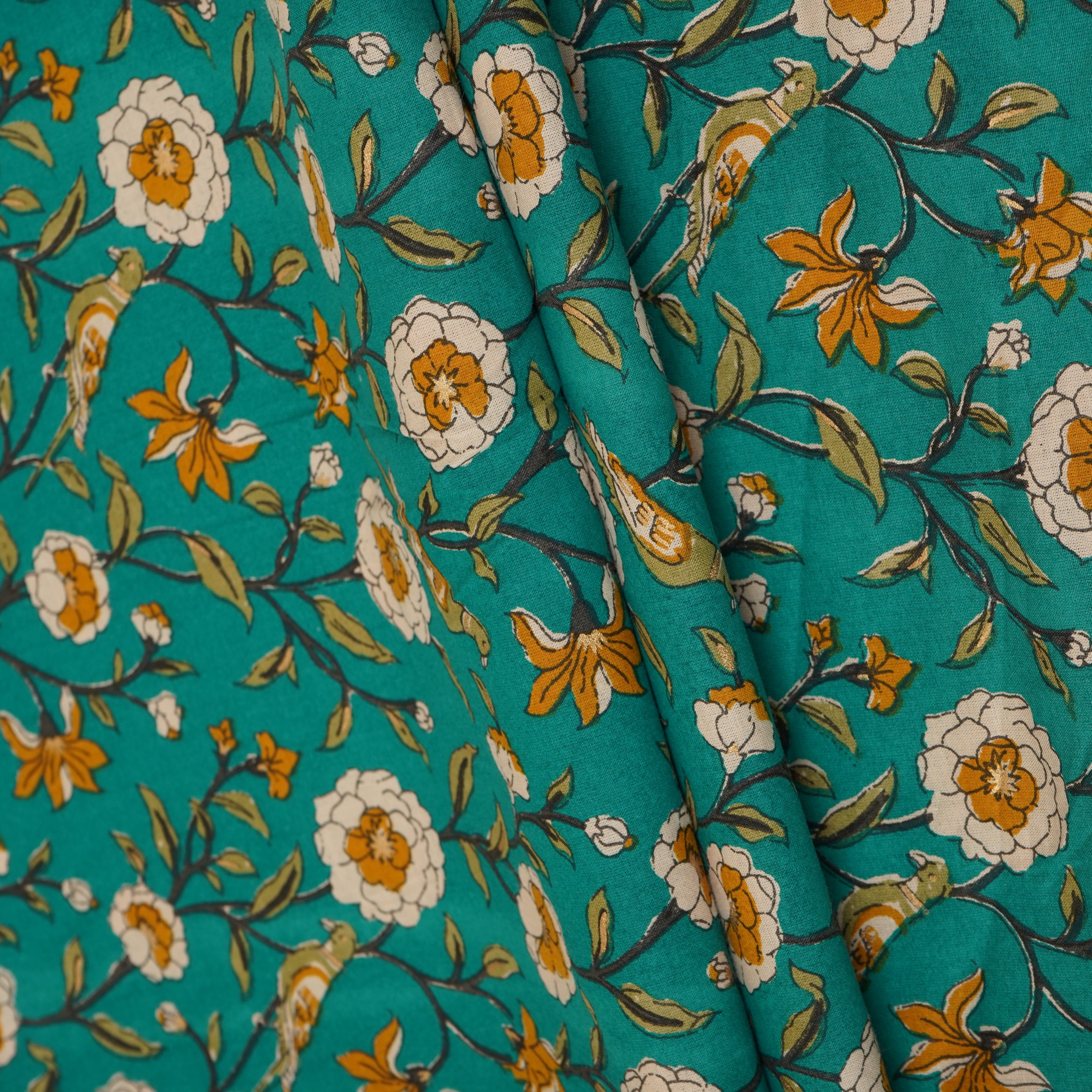 Green Floral Foil Print Cotton Fabric PB-29712 - TradeUNO