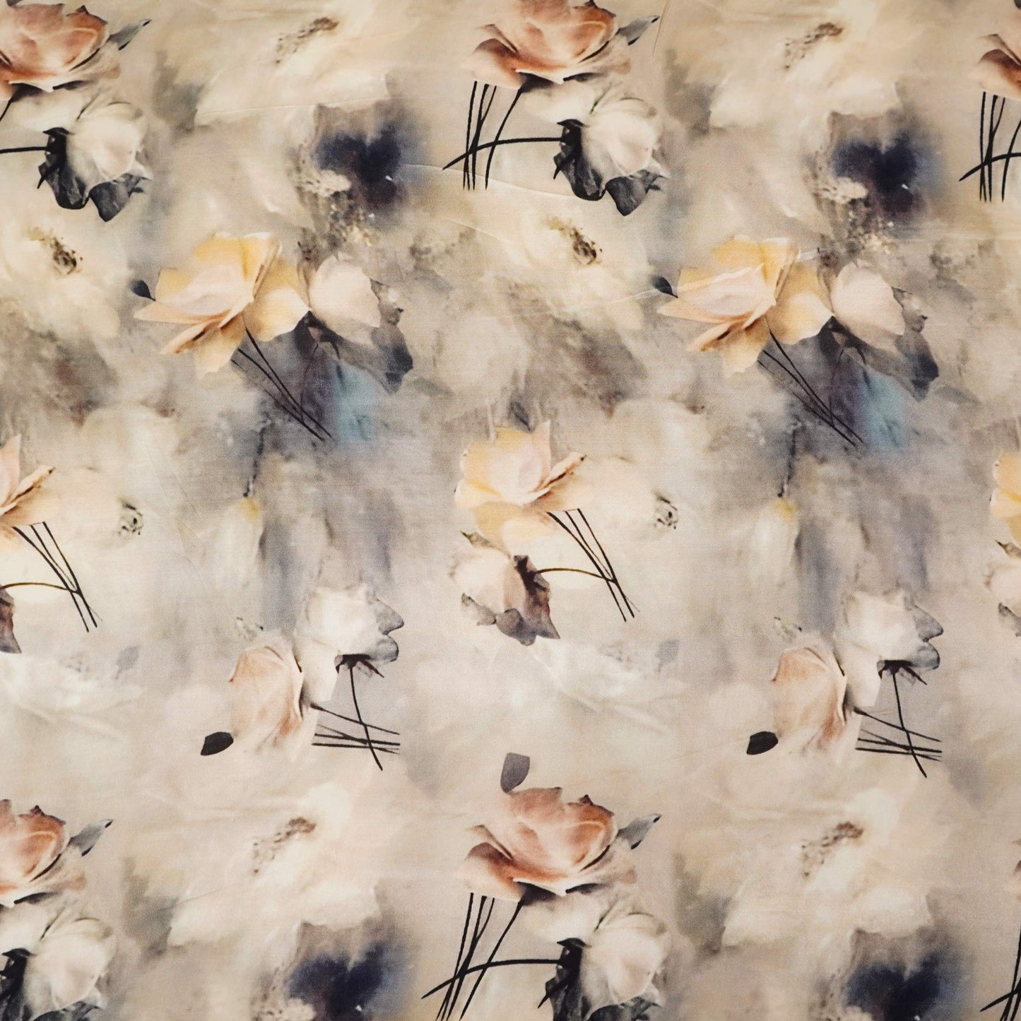 Silver Ivory Abstract print Silk Satin Fabric NVC-31565