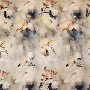 Silver Ivory Abstract print Silk Satin Fabric NVC-31565 - TradeUNO