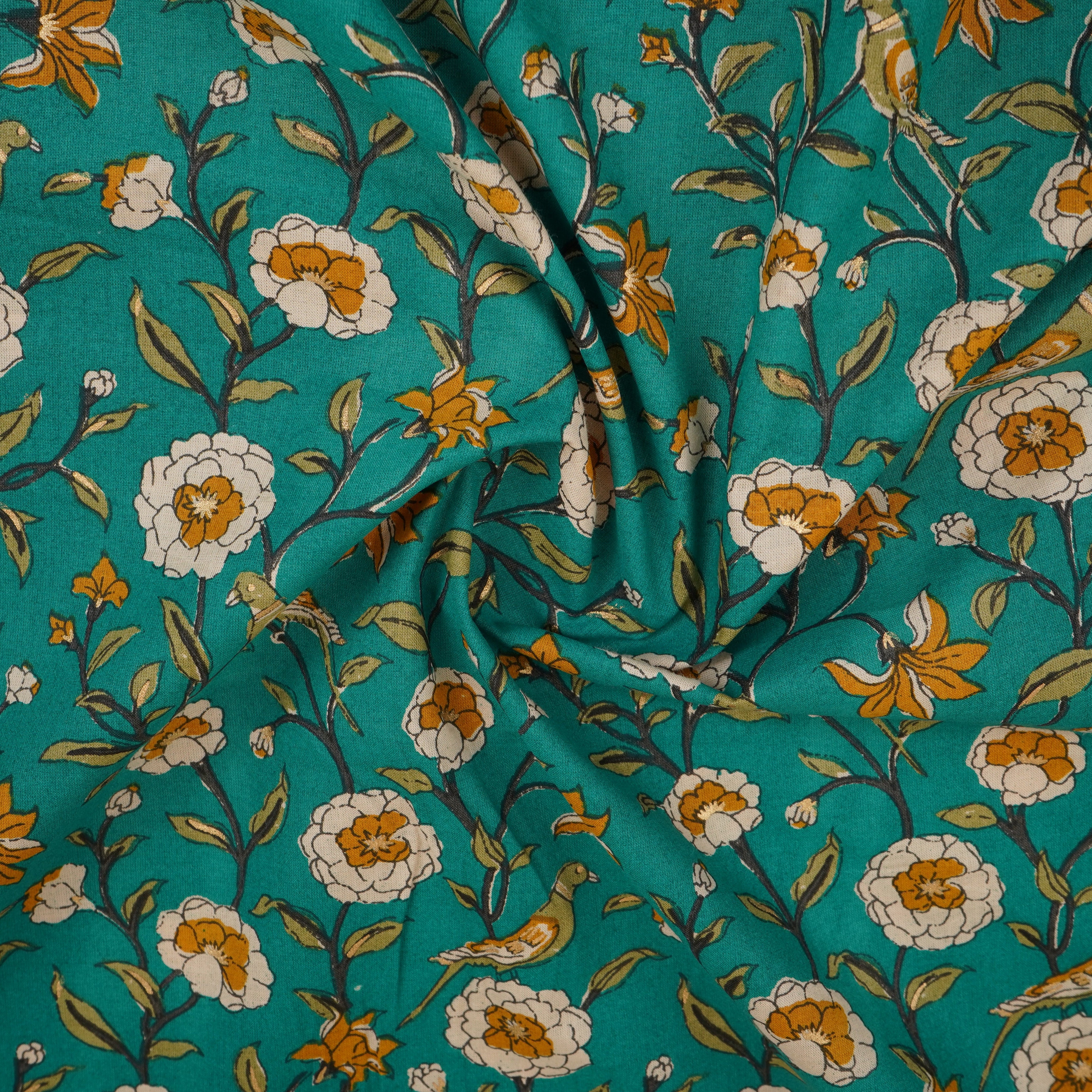 Green Floral Foil Print Cotton Fabric PB-29712 - TradeUNO