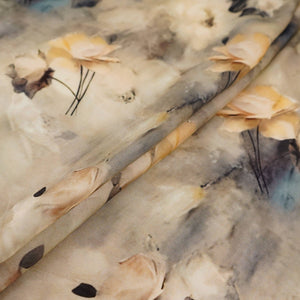 Silver Ivory Abstract print Silk Satin Fabric NVC-31565 - TradeUNO