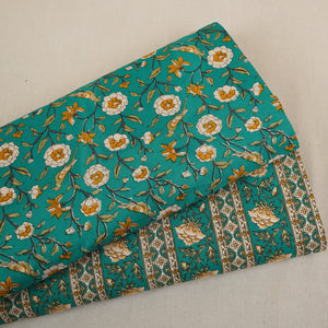 Green Floral Stripes Foil Print Cotton Fabric PB-29711 - TradeUNO