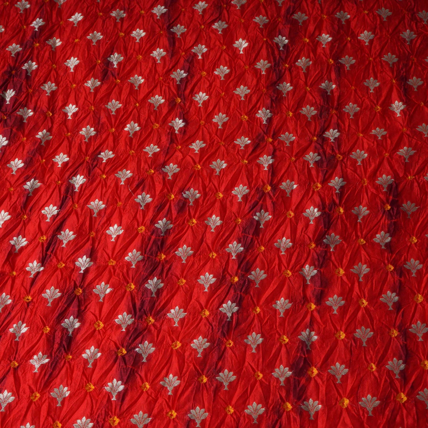 Red Shibori Bandhani Dupion Silk Fabric YHF-32845