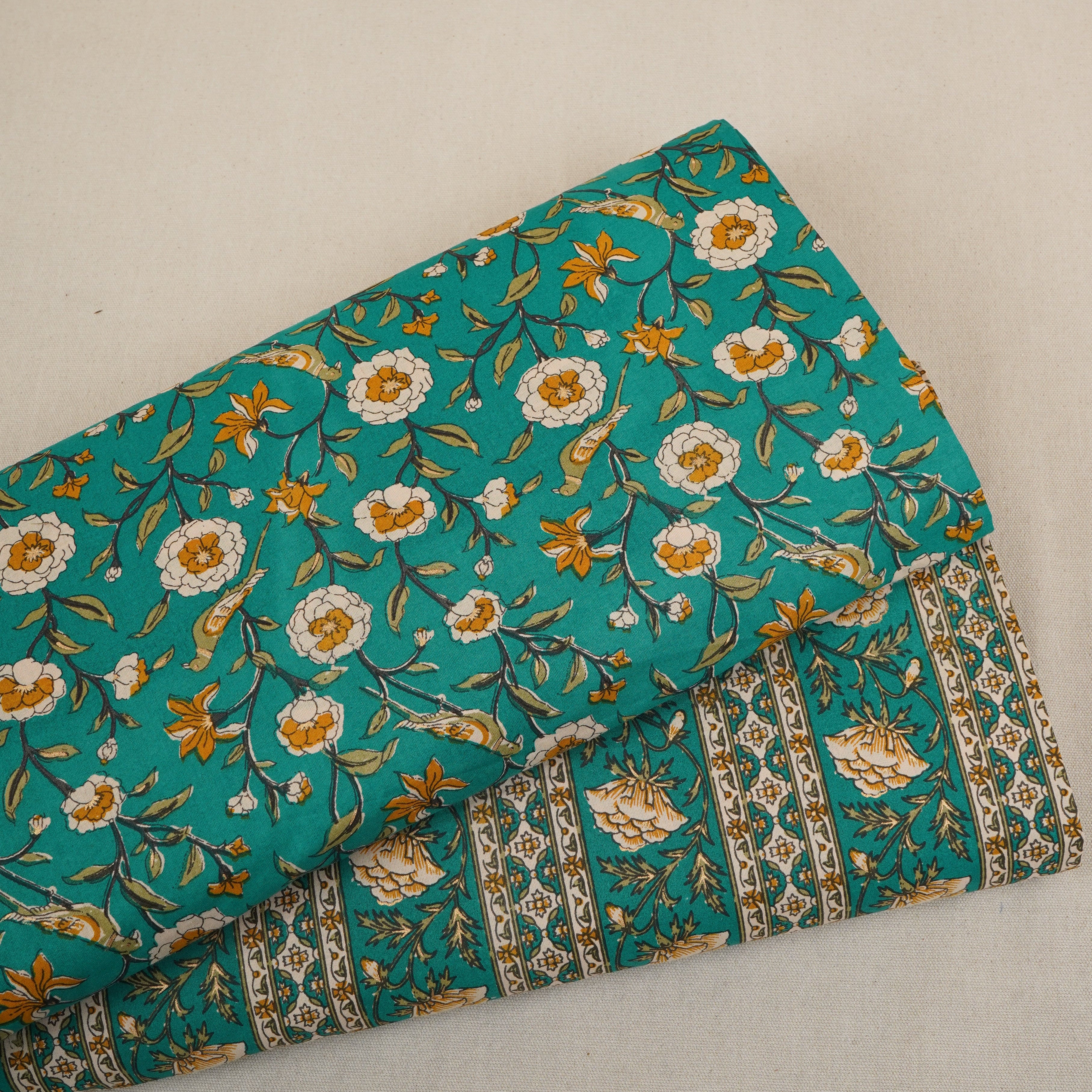 Green Floral Foil Print Cotton Fabric PB-29712 - TradeUNO