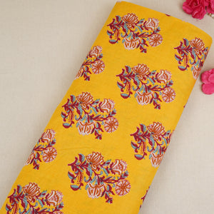 Mustard Yellow Floral Block Print Cotton Fabric PB-29721 - TradeUNO