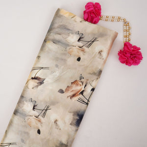 Silver Ivory Abstract print Silk Satin Fabric NVC-31565 - TradeUNO