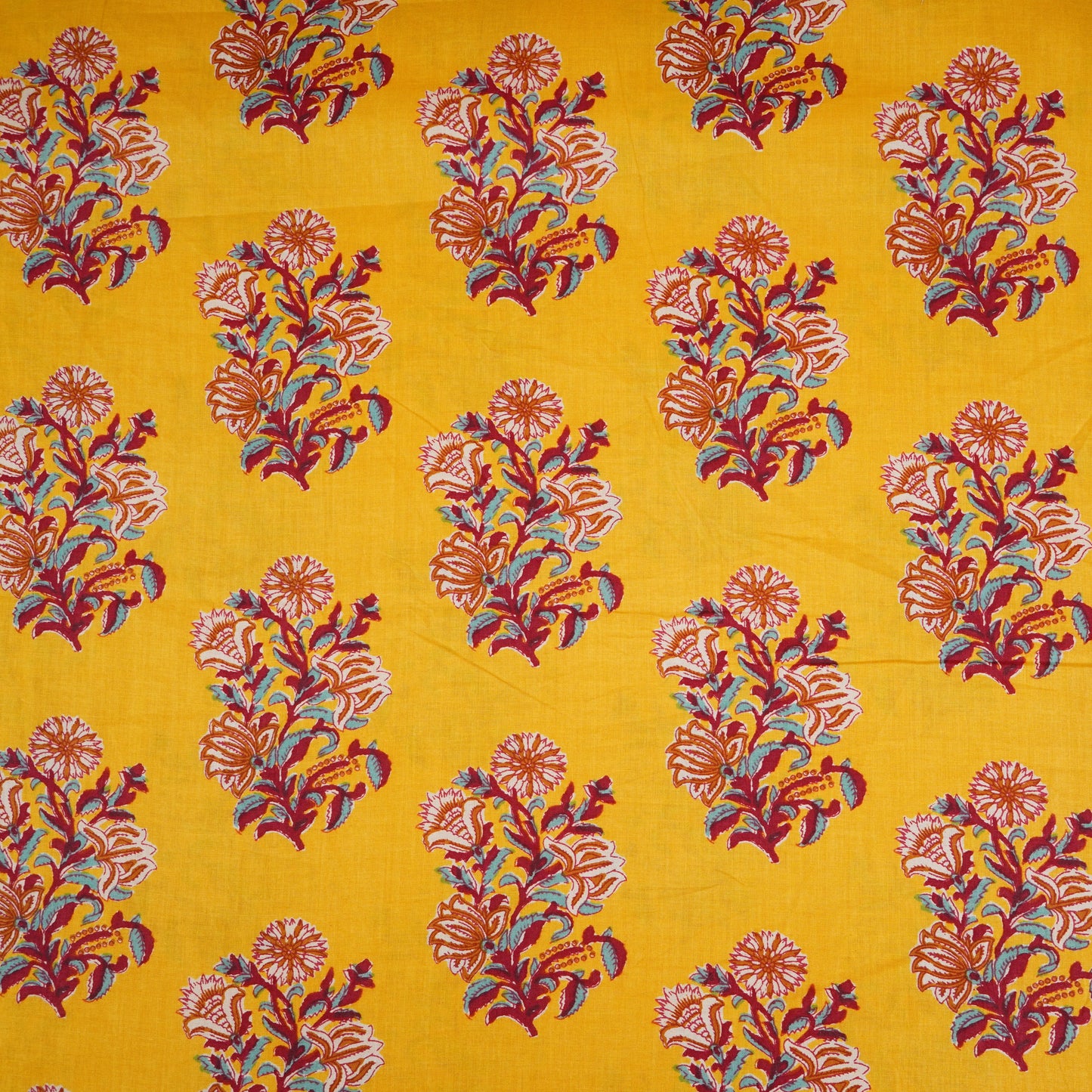 Mustard Yellow Floral Block Print Cotton Fabric PB-29721