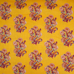 Mustard Yellow Floral Block Print Cotton Fabric PB-29721 - TradeUNO