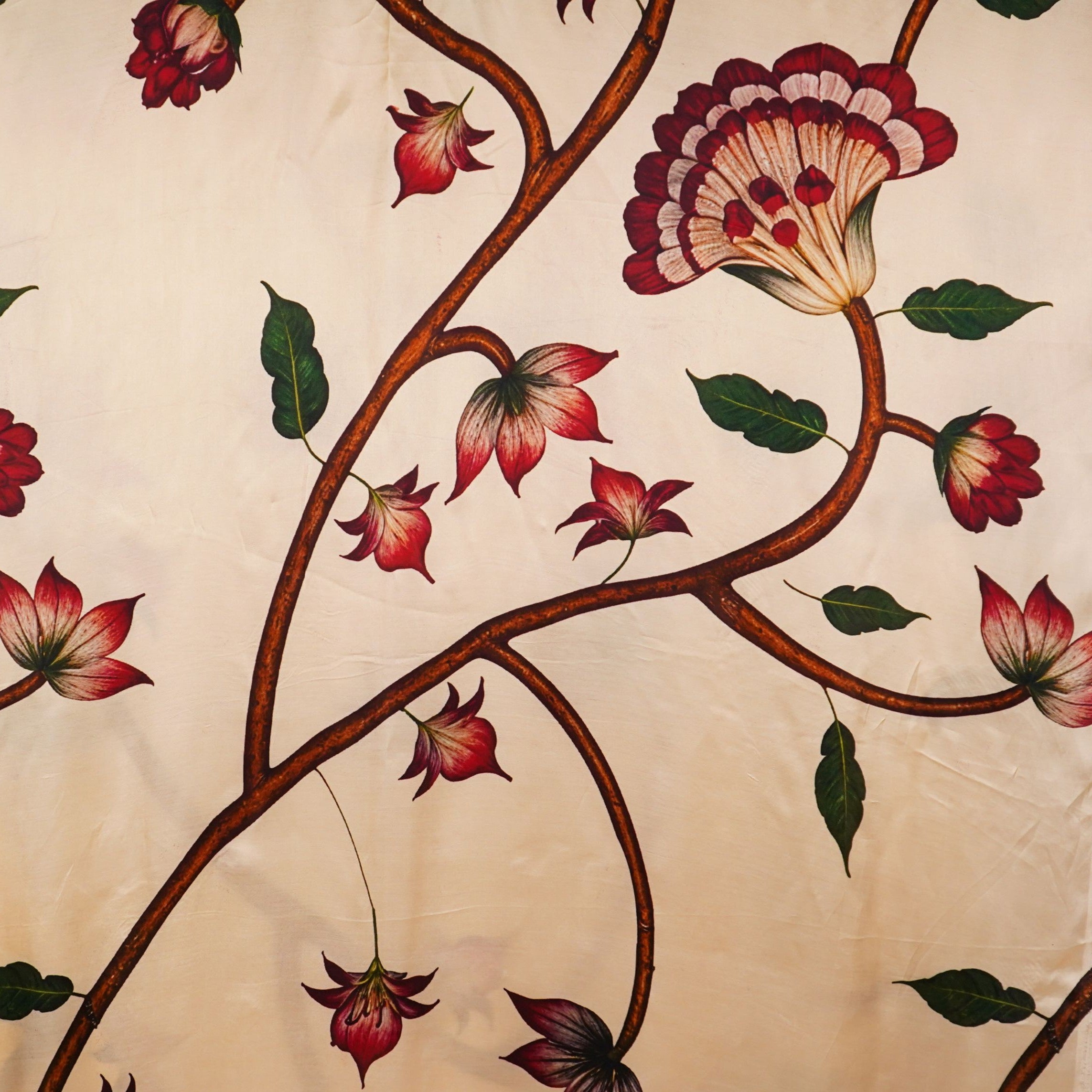 Cream floral print Silk Satin Fabric NVC-31578 - TradeUNO