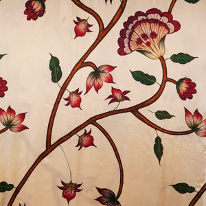 Cream floral print Silk Satin Fabric NVC-31578 - TradeUNO