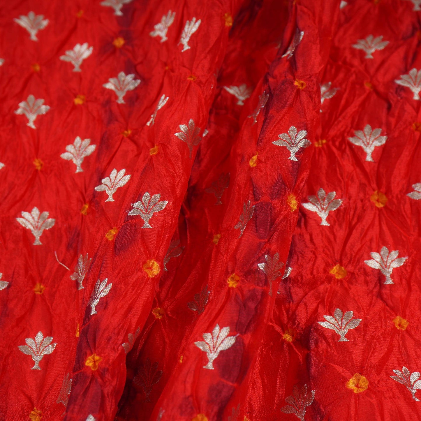 Red Shibori Bandhani Dupion Silk Fabric YHF-32845