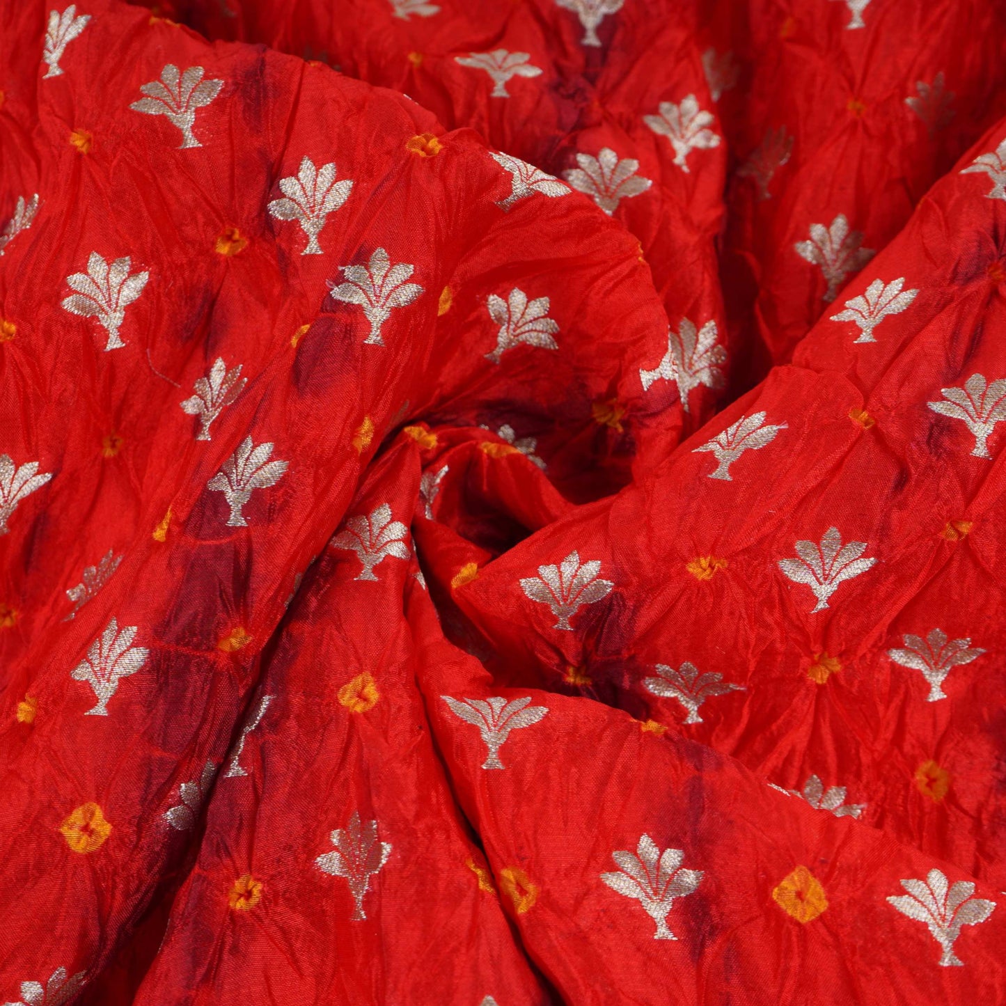 Red Shibori Bandhani Dupion Silk Fabric YHF-32845