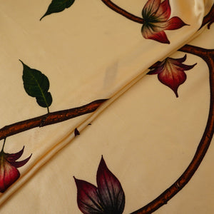 Cream floral print Silk Satin Fabric NVC-31578 - TradeUNO