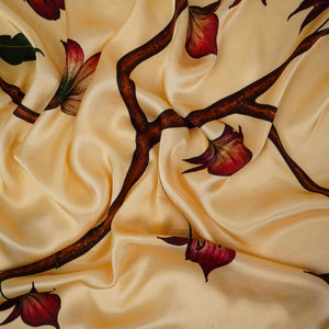 Cream floral print Silk Satin Fabric NVC-31578 - TradeUNO