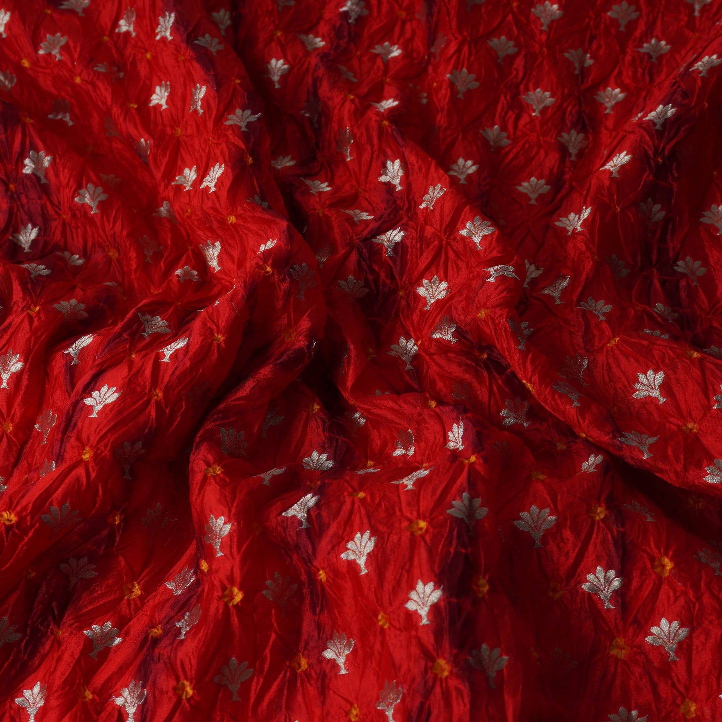 Red Shibori Bandhani Dupion Silk Fabric YHF-32845