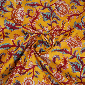 Yellow Kalamkari Floral Print Cotton Fabric PB-29724 - TradeUNO