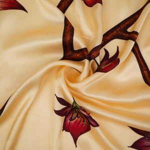 Cream floral print Silk Satin Fabric NVC-31578 - TradeUNO