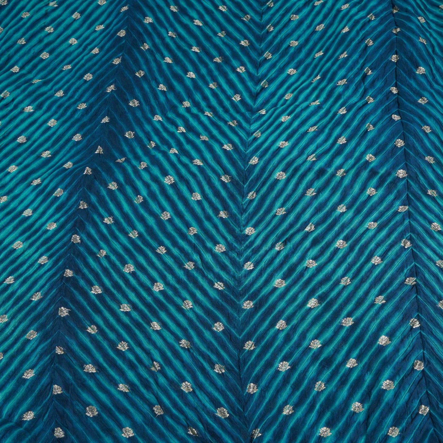 Teal Blue Lehriya Buti Dupion Silk Fabric YHF-32843