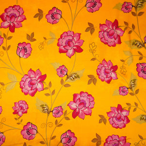 Mustard yellow floral print Silk Satin Fabric NVC-31556 - TradeUNO