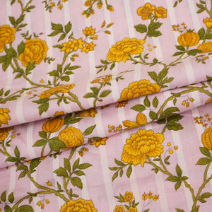 Pink with Yellow Floral Print Cotton Fabric PB-29735 - TradeUNO