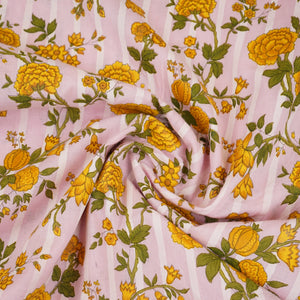 Pink with Yellow Floral Print Cotton Fabric PB-29735 - TradeUNO