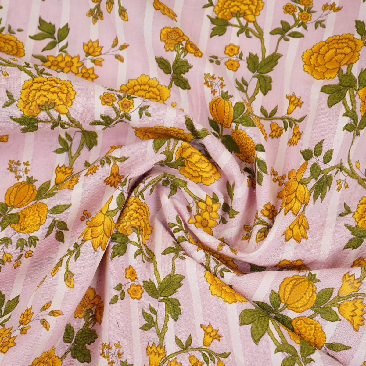 Pink with Yellow Floral Print Cotton Fabric PB-29735 - TradeUNO